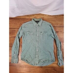 Salt Valley Green & White Diamond Design Size M Pearl Snap Shirt